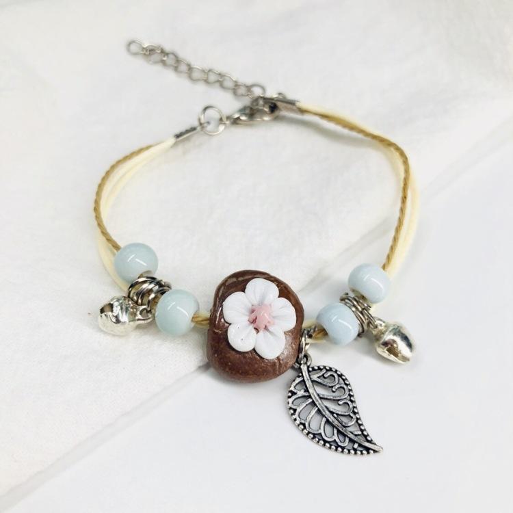 Retro Stone Flower Bracelet Female Jingdezhen Handmade Jewelry Woven Ceramic Pinched Flower Bracelet