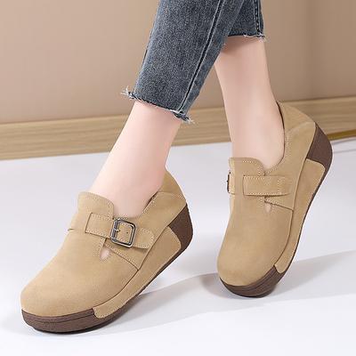 One-pedal Retro Metal Buckle Wedge Heel Women's Shoes Soft-soled Thick-soled Frosted Leather Lazy Shoes