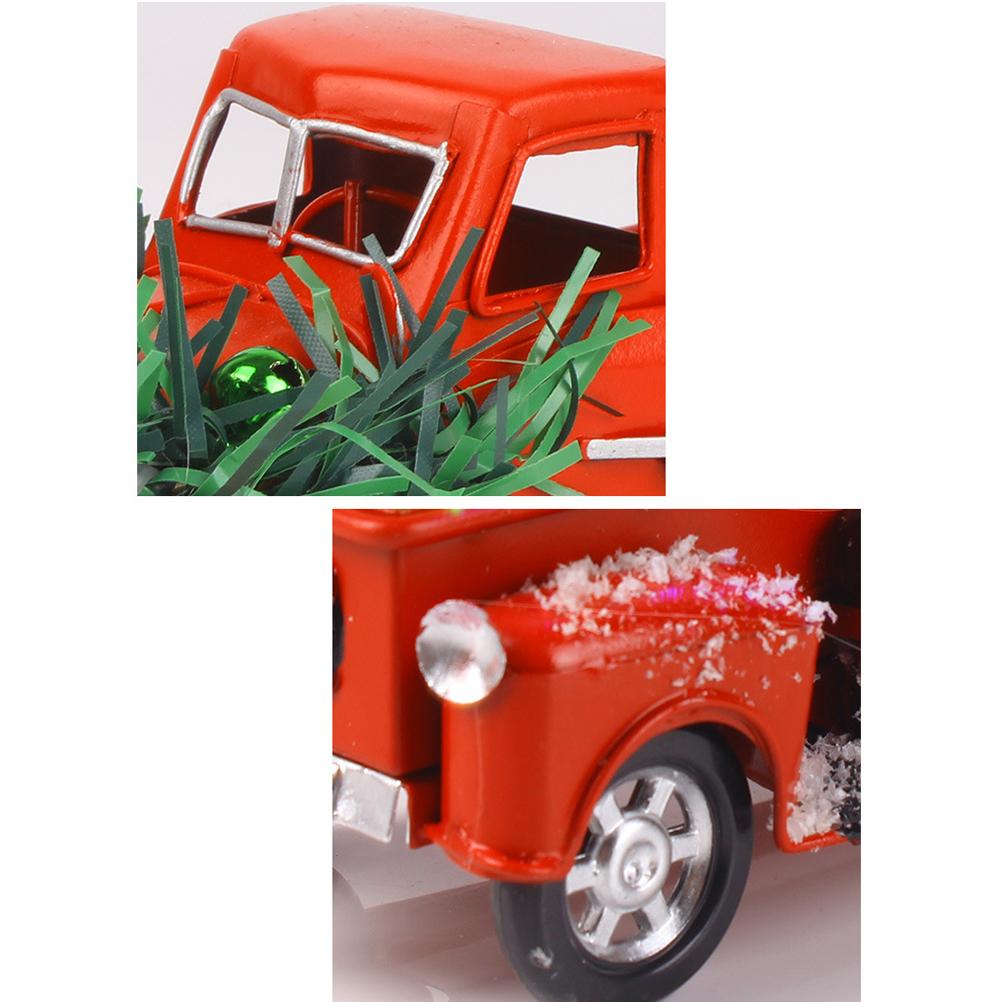 Christmas Vintage Red Truck Metal Truck Car with Christmas Trees Ornaments for Home Fireplace