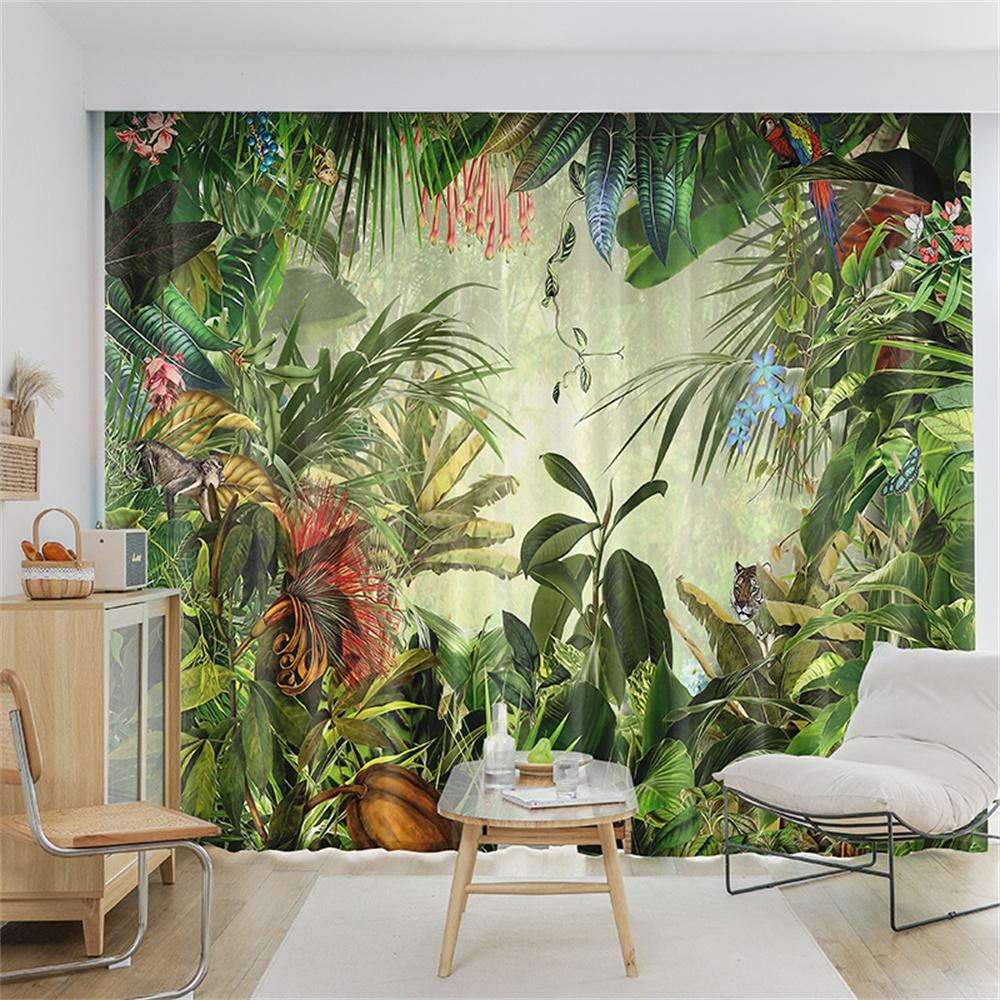 Tropical Rainforest Tree Leaf Plant Nature Kids Window Curtains Blinds for Living Room Bedroom Kitchen Door Home Decor 2Pieces