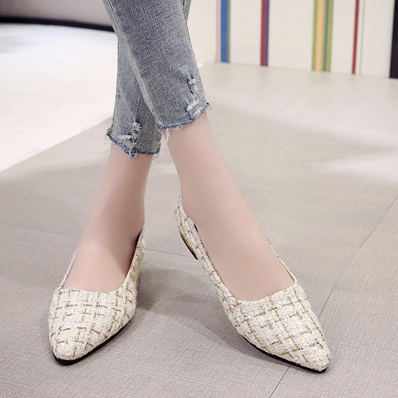 Women Flats Slip On Flat Gold Pointed Toe Casual Shoes Plaid Boat Shoes Metal Heels Female Shoes Shallow Ladies Footwears Size42