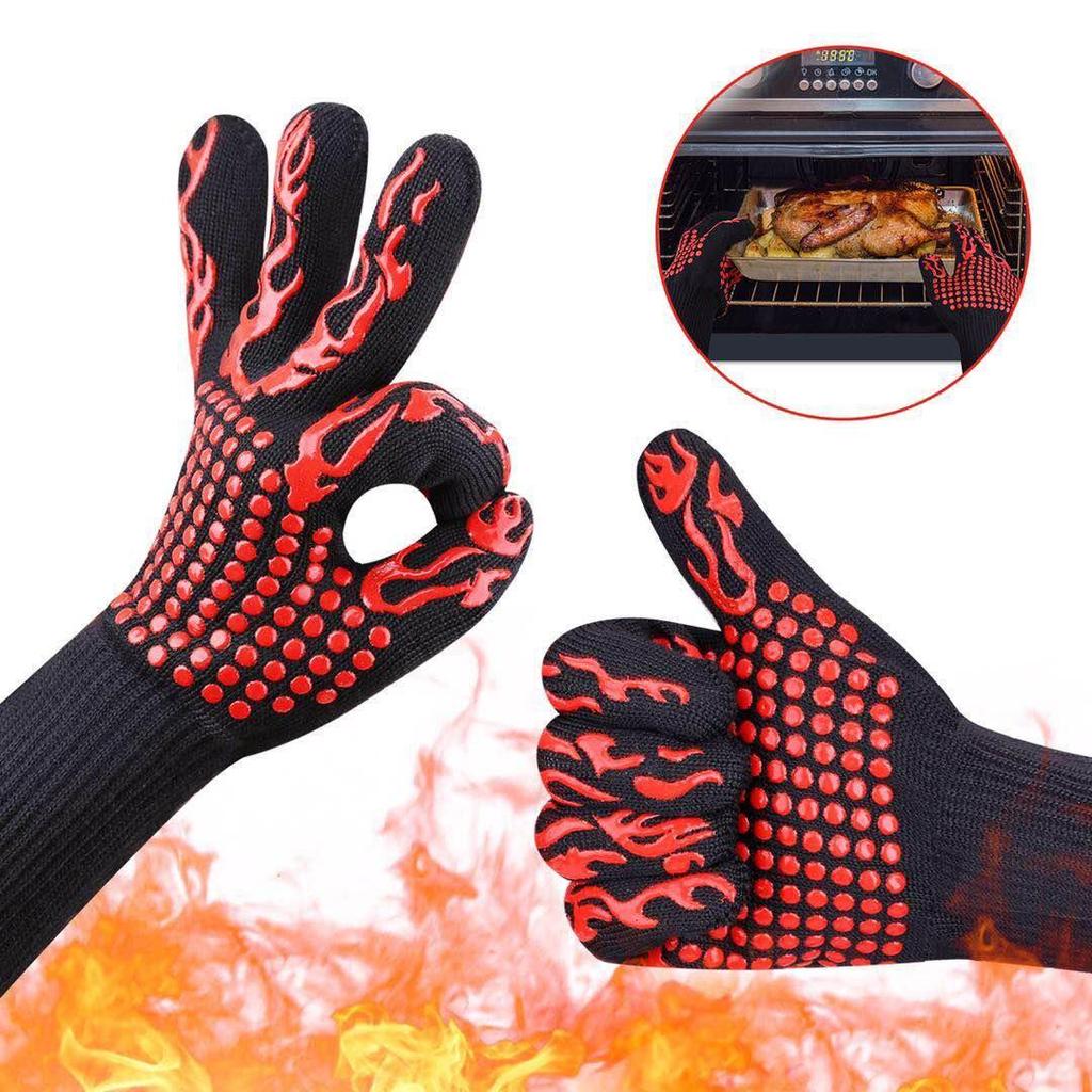 Hitzebeständige feuerfeste Silikon-Grillhandschuhe - 500 bis 800 Grad Wärmeisolierung, Aramid-Ofenhandschuhe.