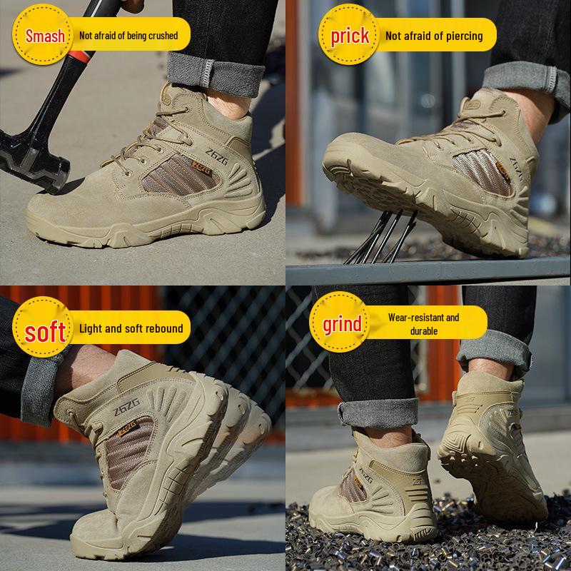 Zhengu Men's Mid-High Anti-Smash & Puncture Safety Shoes, Soft Sole, Wear-Resistant Steel Toe Work Boots