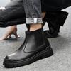 Men's Plus Size Chelsea Martin Boots: High-Top Leather Short Boots with Velvet Lining for Outdoor Wear.