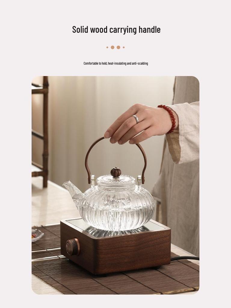 High-Temperature Resistant Pumpkin Glass Tea Set with Striped Design and Tea Infuser