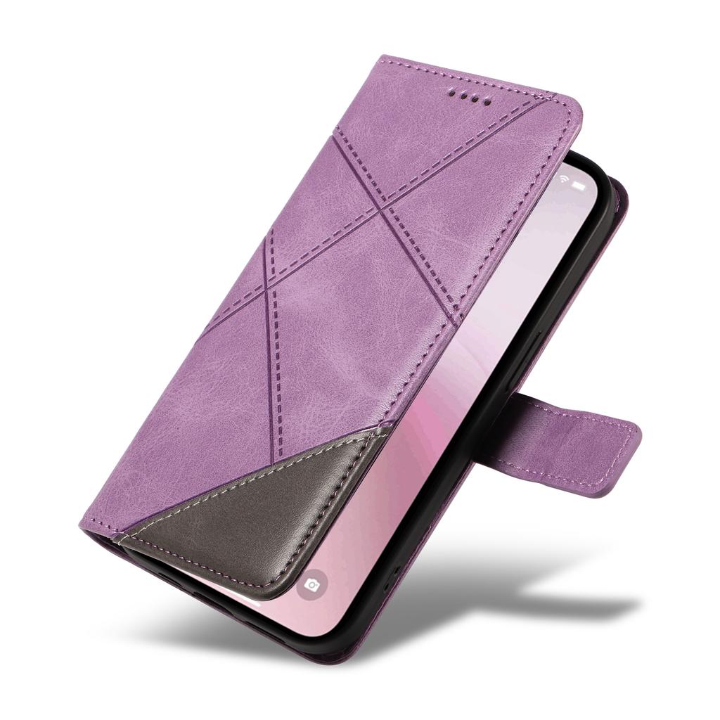 For iPhone 16e Case Leather Card Holder Phone Cover Geometric Line