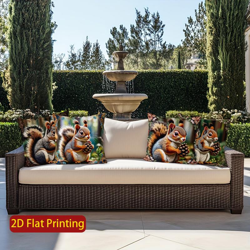 2D Cute Squirrels With Cones Decorative Pillow Covers Pattern Cushion Cover Suitable For Sofa Bedroom Car Pillow Cover