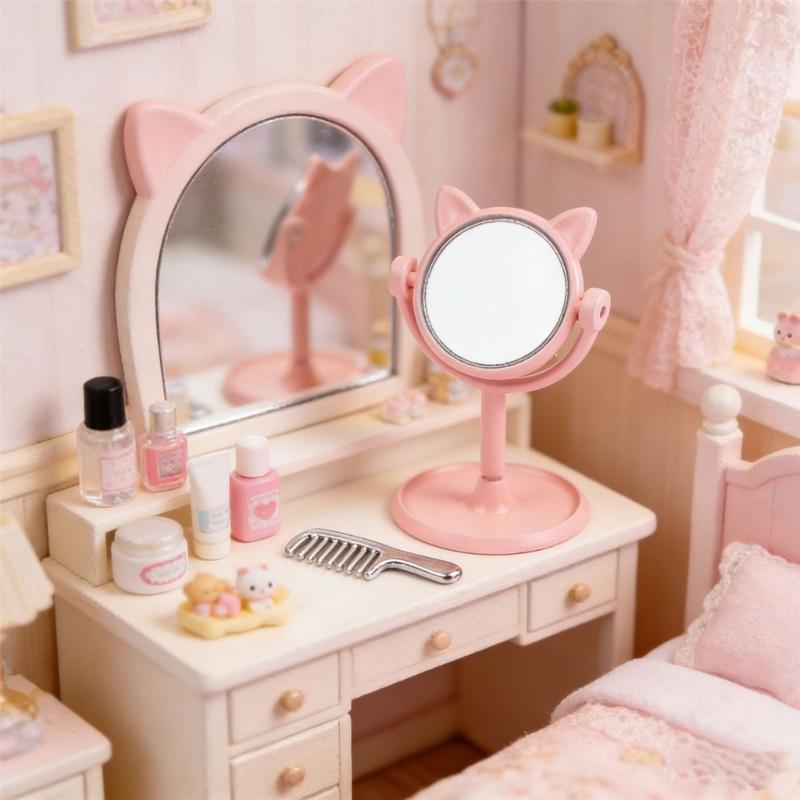 1:12 Scale Doll House Miniature Vanity Mirror With Comb Set For Realistic Scene Setting Decoration Doll Accessories