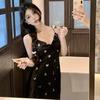 1011 New Sexy Nightdress Women's Summer Suspenders Ice Silk Pajamas Ins Printed Pure Desire Pajamas with Chest Pads