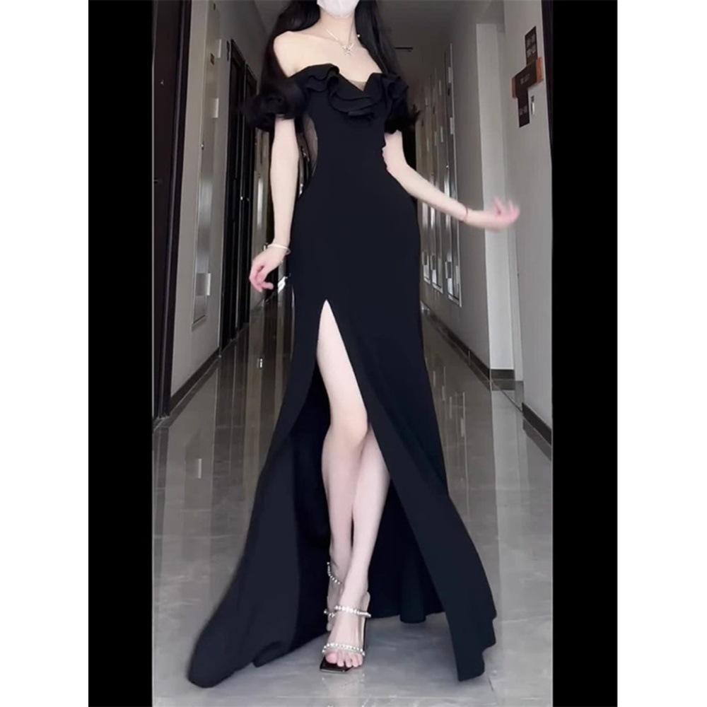 

Новогоднее платье для помолвки, нишевое, высокого класса, банкетное, для тостов, одежда для выхода, платье с открытыми плечами XL- (recommended 110-60kg) чёрный