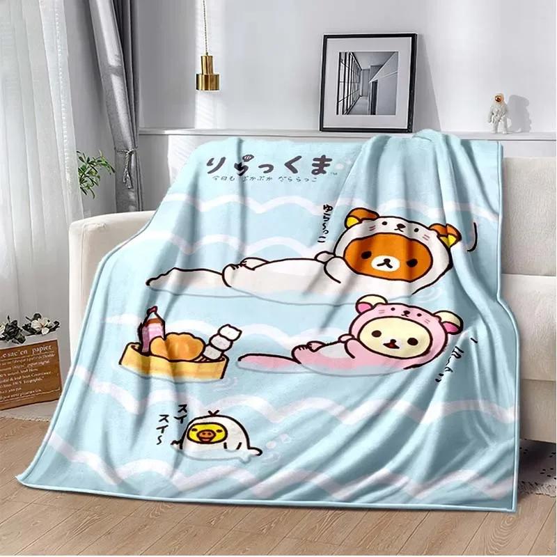 Cartoon Rilakkuma Anime Girls Throws Blanket for Baby Hiking Picnic Bed Super Soft Cute Kawaii Flannel Blanket Birthday Gift