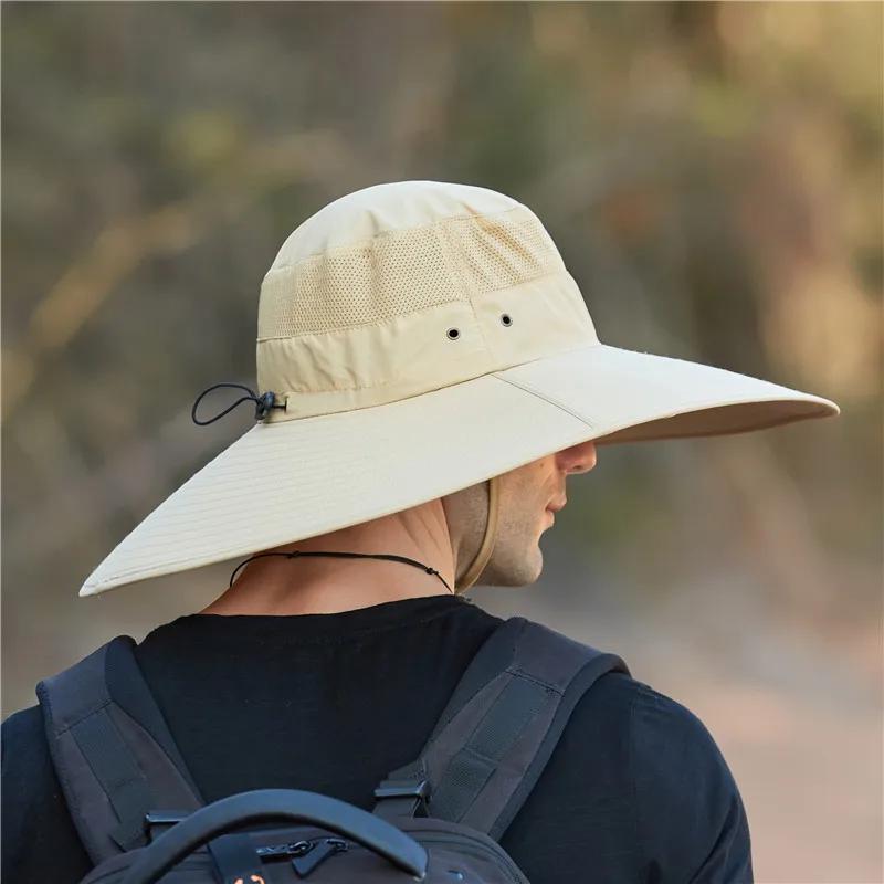Men'S Plus Size Summer Outdoor Fishing Hat Men Large Brim Waterproof Hat Breathable Sun Protection Beach Bucket Hat Cap Unisex