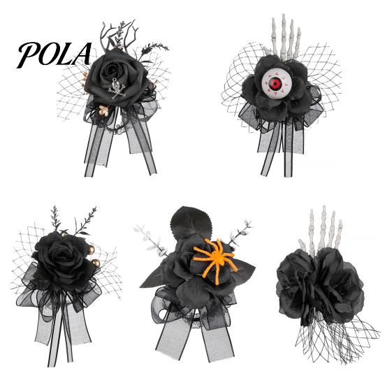 Halloween Wrist Flower Gothic Corsage for Party, Black Wedding Corsage, Romantic Bracelet Floral Accessory Day of The Dead Prom, Bride, Groom,