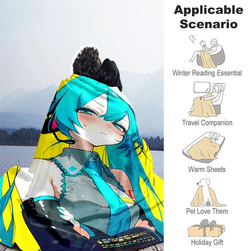 1pc Blanket Hatsune Miku Print Design, Lightweight Blanket for Sofa, Bed- Soft &Warm, Gift for All Seasons like Christmas, Halloween
