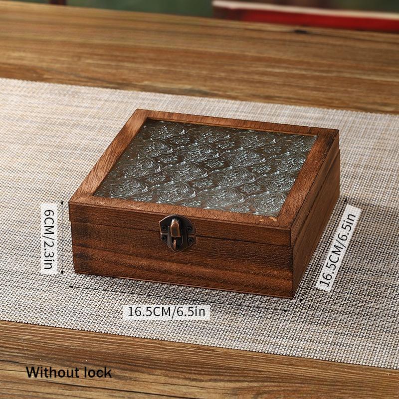 

Transparent Glass Jewelry Box Bracelet Necklaces Organizer Boxes Household Rings Trinket Storage Case Wooden Display Cases