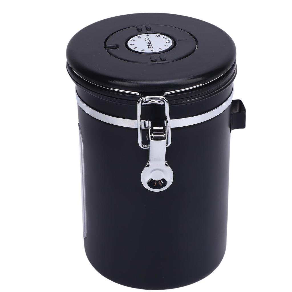 Coffee Canister and Spoon 1.8L Capacity 304 Stainless Steel Airtight Tea Coffee Storage Jar with Window Exhaust Valve
