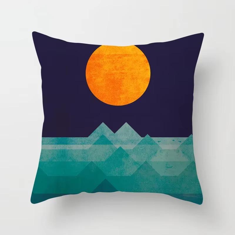 Polyester Pillow Cover Minimal Line Abstract Sunset Throw Pillow Case Sun Moutain Decorative Cushion Covers For Home Sofa Chair