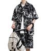 Hawaii Floral Men's Short Sleeve Loose Beach Shirt Set - Retro Hong Kong Style Trendy Cool Jacket