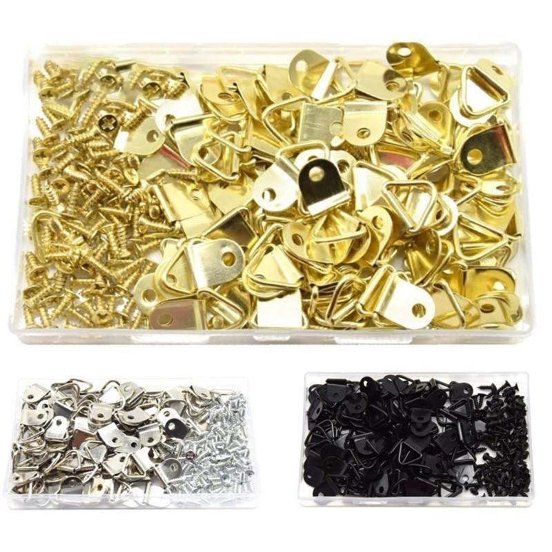 Pack of 100 Single Hole Hangers Metal Triangles D Rings with Screw Painting Hangings Hook Reliable Picture Hangers Set