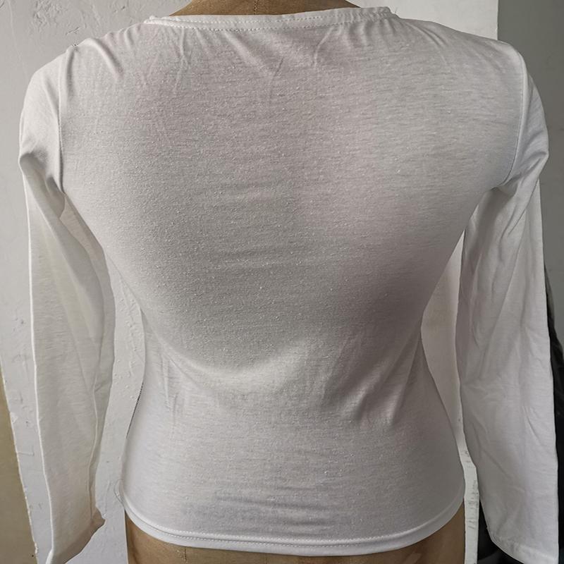 Vintage Y2K Patchwork Zelená trička Ženy Hippie Streetwear Trička s dlouhým rukávem Dámské Kpop Retro Podzimní Crop Tops