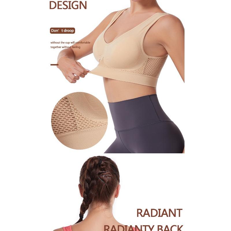Plus Size Wireless Hollow Mesh Breathable Women Sports Bra For Yoga