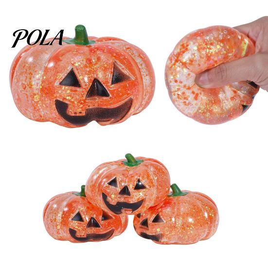 Glitter Pumpkin Toy 1/2/3Pcs Halloween Head Stress Ball, Anxiety Relief Spooky Healing Ball Toy, Stretchy Orange Sensory Pocket Reliever