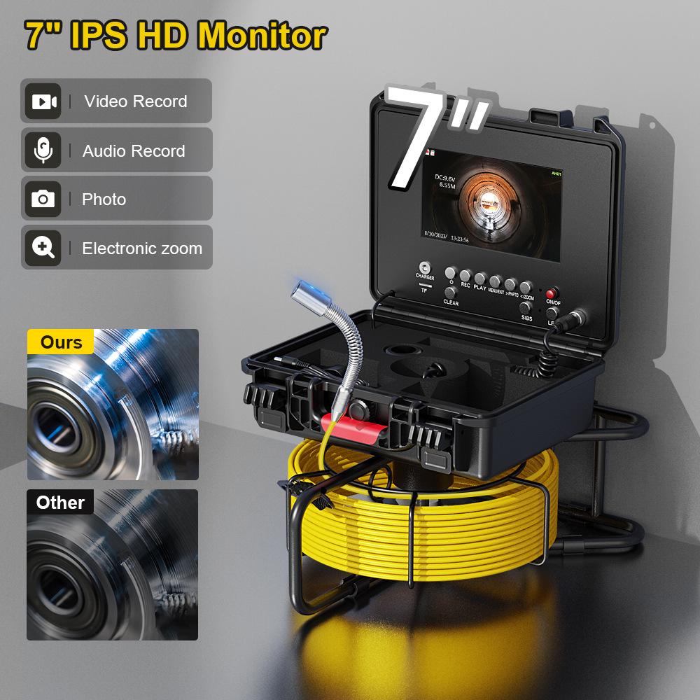 7-inch Screen Self-Leveling Sewer Endoscope with Meter Counter & 512Hz Transmitter for Pipe Inspection