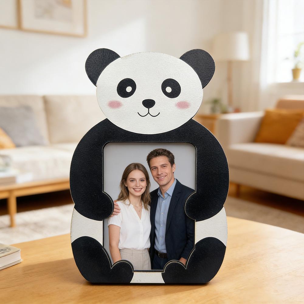 Animal-Shaped Wooden Desktop Photo Frame (Panda, Cat, Rabbit, Frog)
