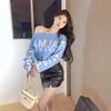 2025 Autumn and Winter New Niche One-word Shoulder Short Sweet and Spicy Knitted Sweater Loose Long-sleeved Women