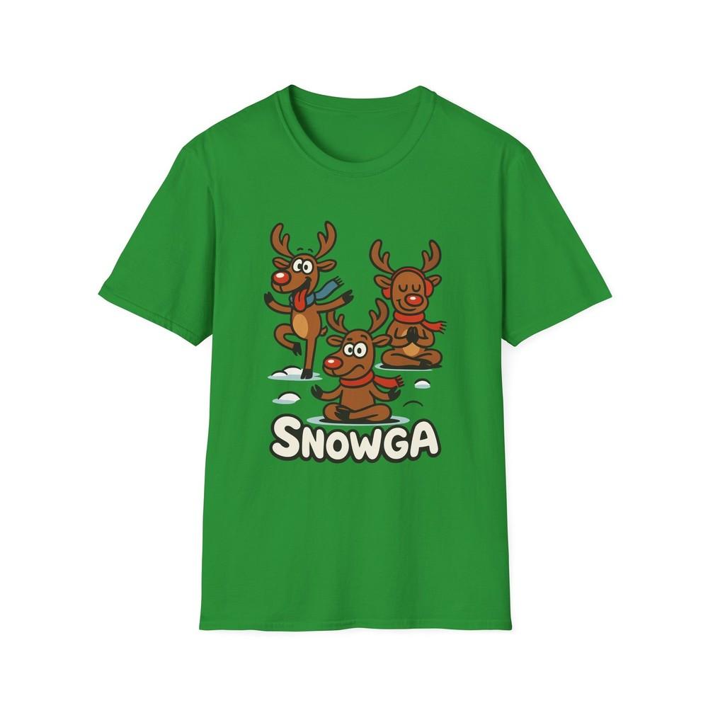 

Unisex Softstyle T-Shirt Snowga Cartoon Reindeer Yoga Funny Holiday Christmas 4XL
