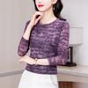 Flocked Printed Elastic Long-sleeved Mesh Base Shirt for Women In Autumn New Style Slim Fit T-shirt Top