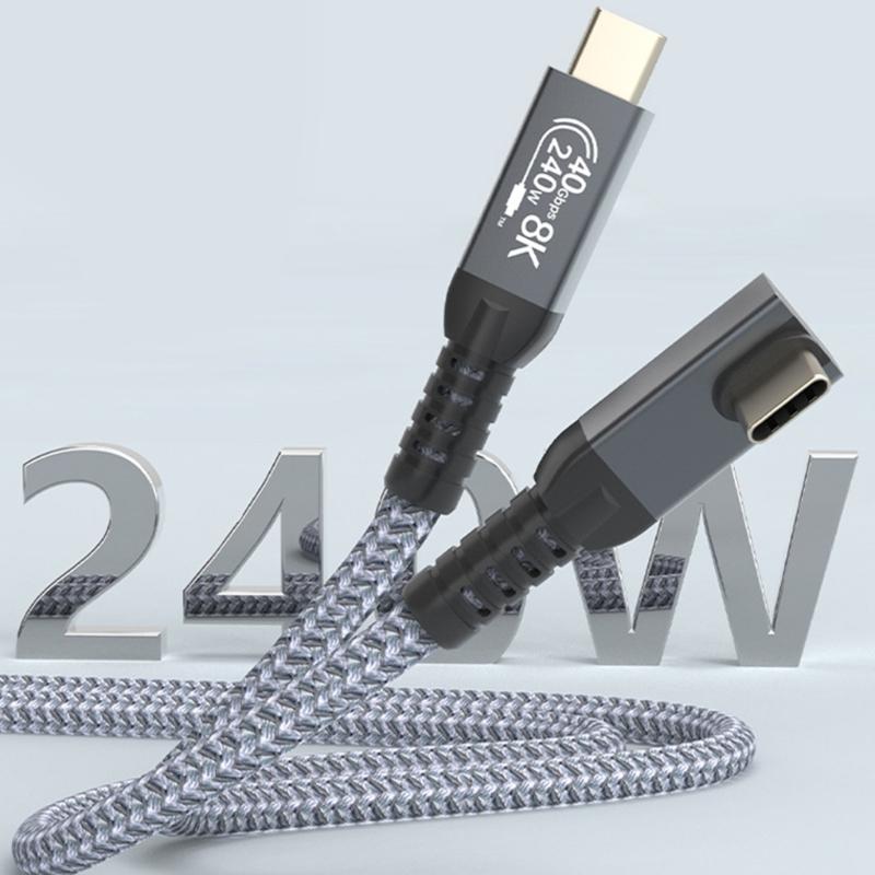 90 Degree USB4 Cable 40Gbps USB C to USB C 240W Fast Charging Display Cable Support 8K@60Hz 40Gbps Data Cable for Phone