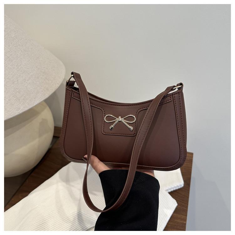 

Модная женская сумка подмышку с застежкой-молнией и украшением в виде банта для повседневного использования коричневый