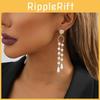 Trendy Faux Pearl Dangle Earrings With Gold Plated Asymmetric Tassel Design