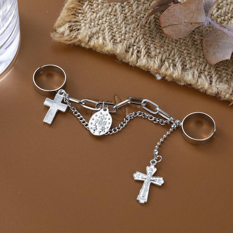 Chain Two-finger Conjoined Ring Creative Ins Cross Key Lock Open Ring Ring