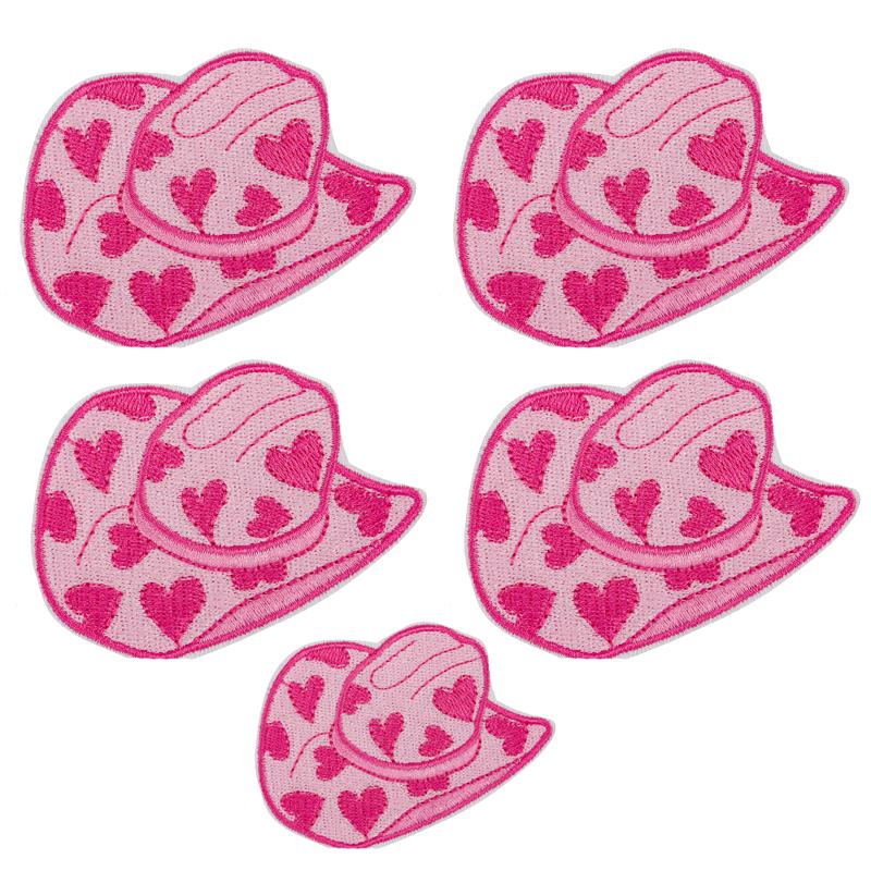 10PCS/lots Pink Western Cowboy Embroidered DIY Iron On Patches For Hats Jackets Jeans Sew Badges Pink Cartoon Embroidery Patch