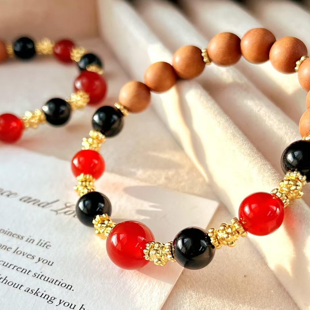 Retro High Quality Natural Chalcedony Agate Sandalwood Pearl Bracelet Bracelet