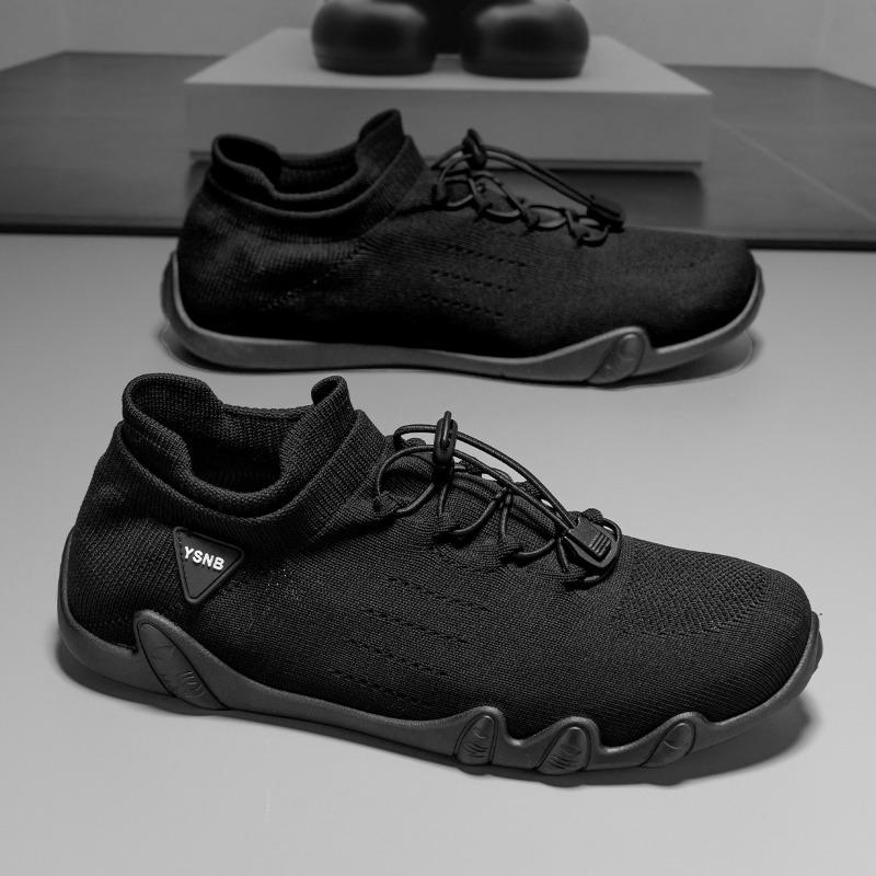 Buty męskie letnie siateczkowe sportowe wsuwane bez sznurowadeł Doudou casualowe duży rozmiar dzianinowe skarpeto-buty