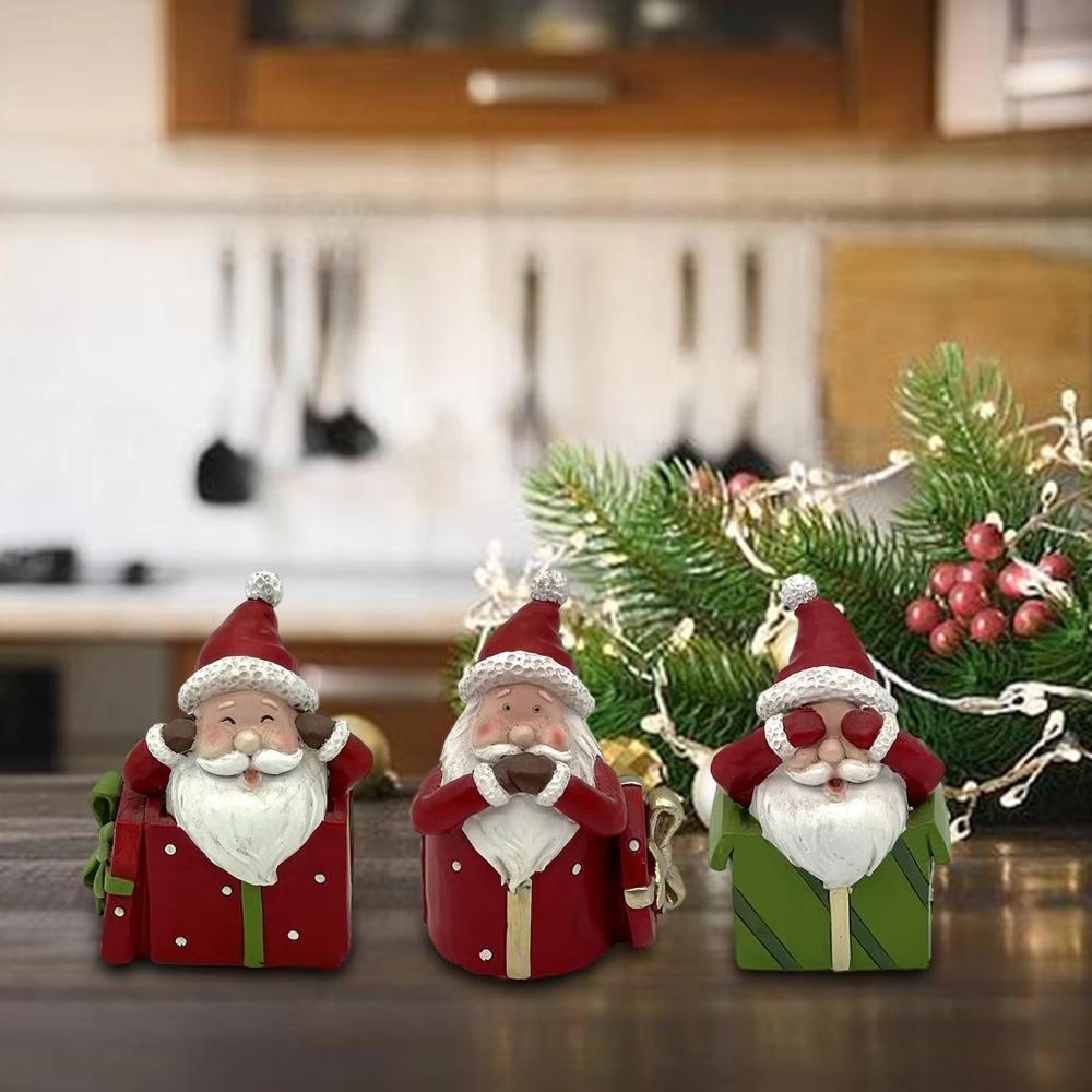 3pcs/set Mini Santa Claus Resin Statue Creative Red Santa Claus Doll Santa Claus Ornaments Holiday