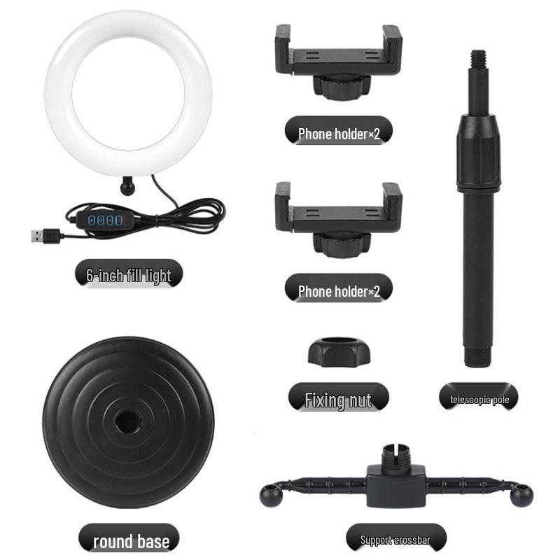 Suport Lumina de Umplere Frumoasă de 6 inch pentru Transmisiuni Live pe Telefonul Mobil cu Poziție Duală și Ajustare Telescopică