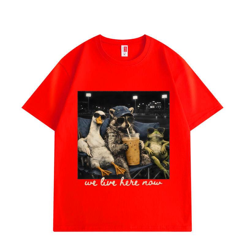 I Live Here Now Funny Goose Raccoon Frog Baseball Graphic T Shirts Unisex Fashion Vintage T-shirt Summer T-shirts