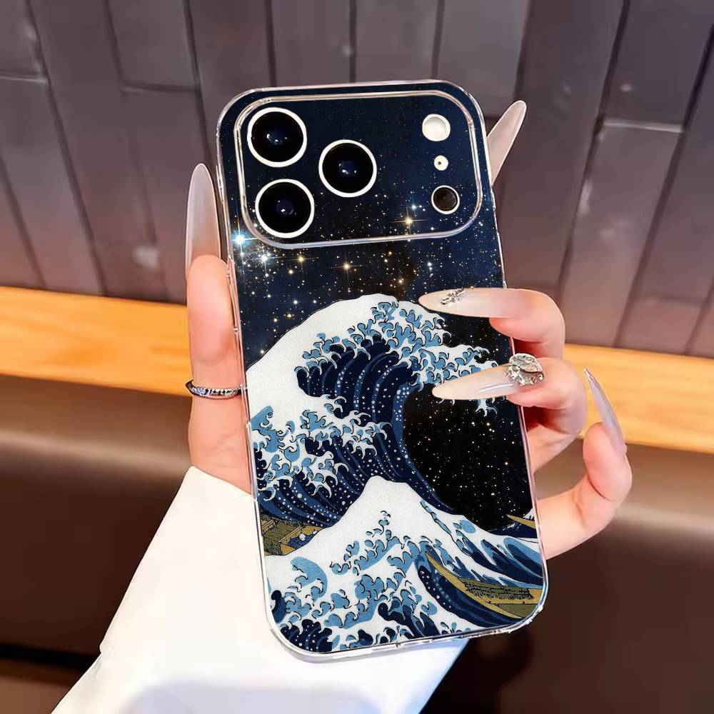 Great Wave Off K-Kanagawa Phone Case For iPhone17,16,15,14,13,12,11 Plus,Pro Max Soft Transparent Cover