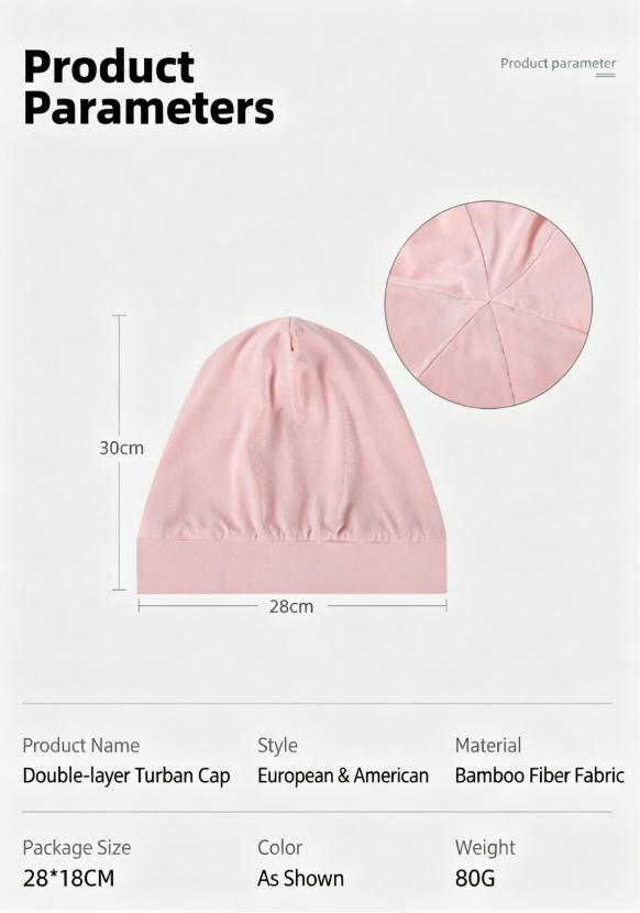 Bamboo Fiber Sleep Bonnet, Double-Layer Adjustable Satin Hair Cap, Breathable Large Size Hair Bonnet, Soft No-Brim Night Cap