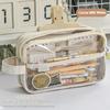 Clear Pencil Bag Portable Color Block Stationery Organizer Large Capacity Student Pencil Case School Supplies Storage Pouch
