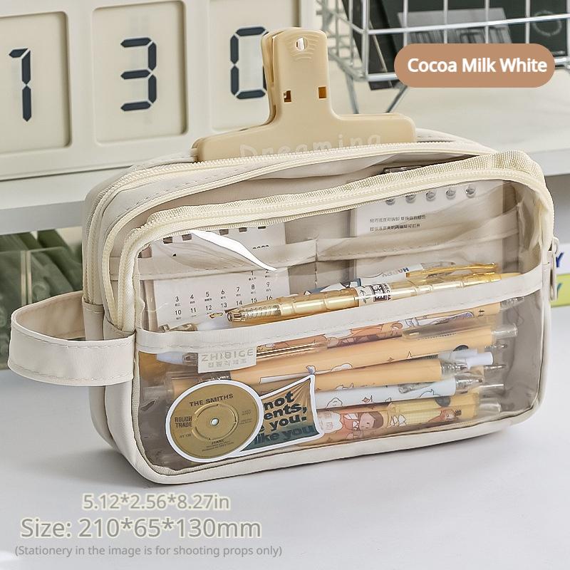 Clear Pencil Bag Portable Color Block Stationery Organizer Large Capacity Student Pencil Case School Supplies Storage Pouch