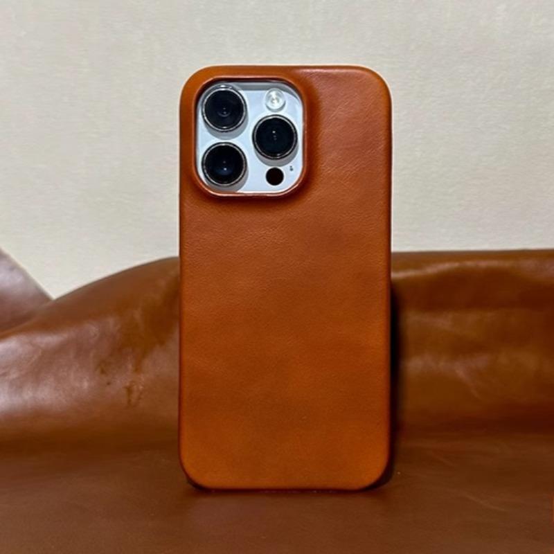 

Magnetic Suction Cowhide Oil Wax Leather Case for iPhone 16 Pro Max 15 Pro 14 Plus 13 12 Mini 11 High-end Protective Phone Cover iPhone 15 коричневый