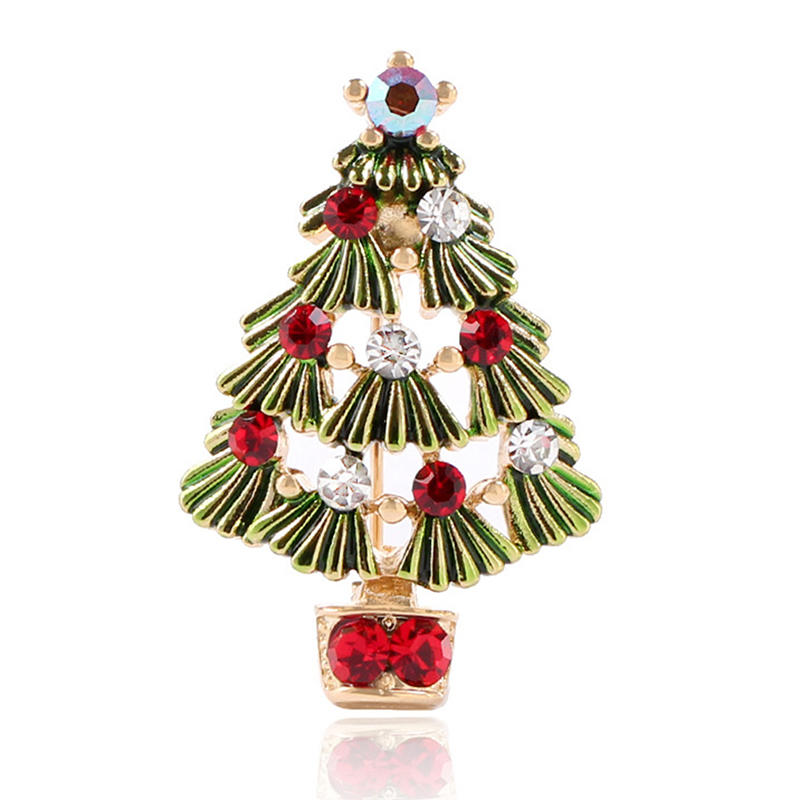 

Christmas Vintage Bells Brooch Xmas Tree Shape Pins For Women Men Colorful Rhinestones New-Year Jewelry Garment Accessories One Size