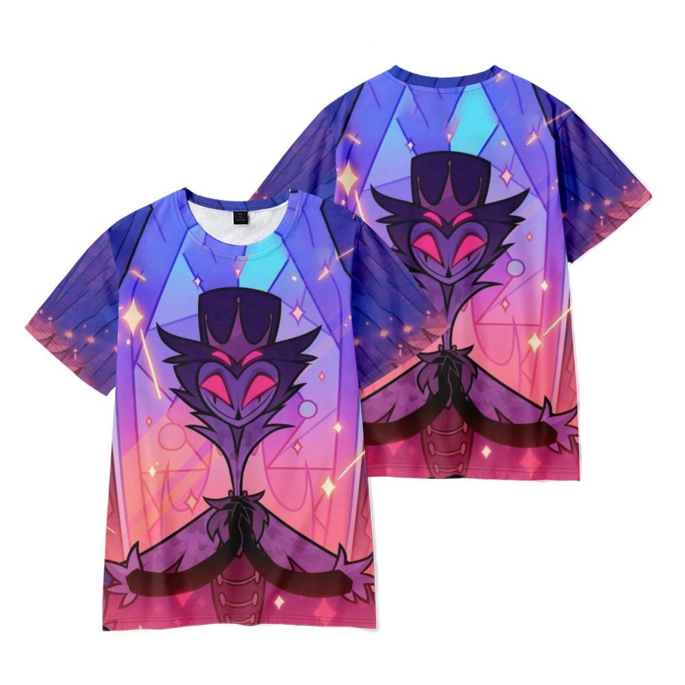 

Забавная футболка с рисунком Helluva Boss, крутая мужская футболка с круглым вырезом, повседневная уличная одежда унисекс, модная футболка в стиле аниме Camisetas Ropa Hombre L розовый/синий