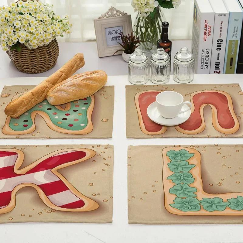 45X30cm Letter Pattern Kitchen Placemat Dining Table Mats Tea Coaster Cotton Linen Pads Bowl Cup Mats for Home Decor Gifts