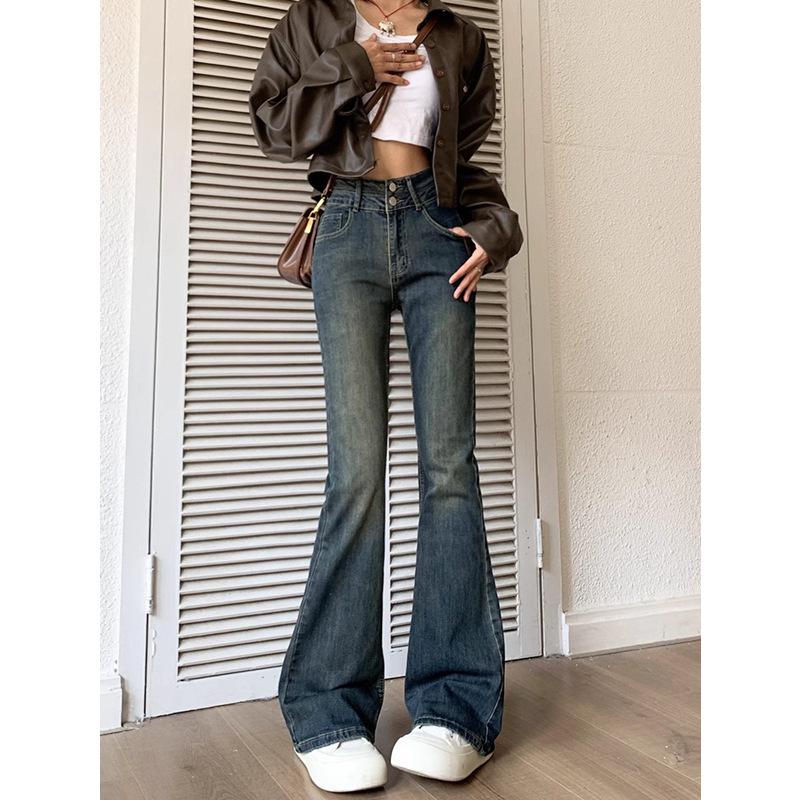 

2024 Women s High-Waisted Micro-Flare Jeans: American Retro Spring & Autumn Style Extra Small